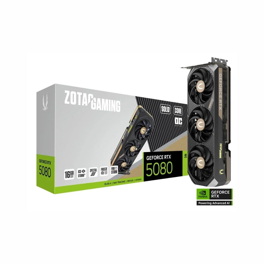 Placa De Vídeo Geforce Zotac RTX 5080 Core Oc 16gb Solid Core Oc 16gb Gddr7 256-bits Zt-b50800j2-10p