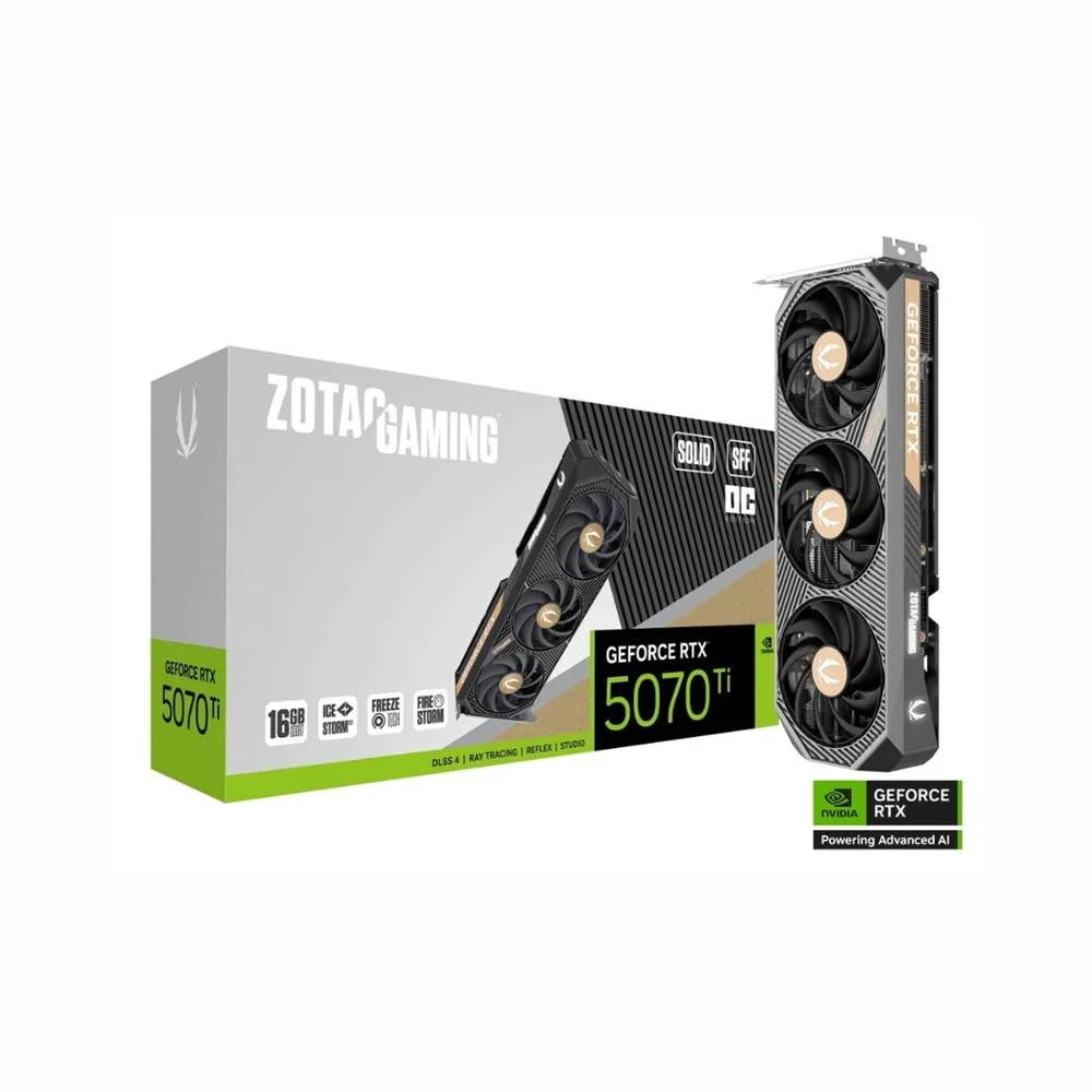 Placa De Vídeo Geforce Zotac RTX 5070 Ti Solid Sff Oc, 16gb Gddr7, 256-bits, Zt-b50710j3-10p Placa De Vídeo Geforce Zotac RTX 5070 Ti Solid Sff Oc, 16gb Gddr7, 256-bits, Zt-b50710j3-10p