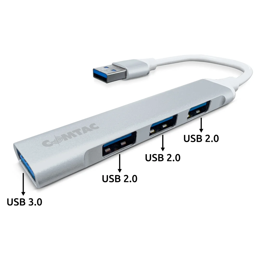 Imagem 3 de 4 do produto Hub Usb 3.0 E Usb 2.0 Alumínio 4 Portas Prata Comtac 1103
