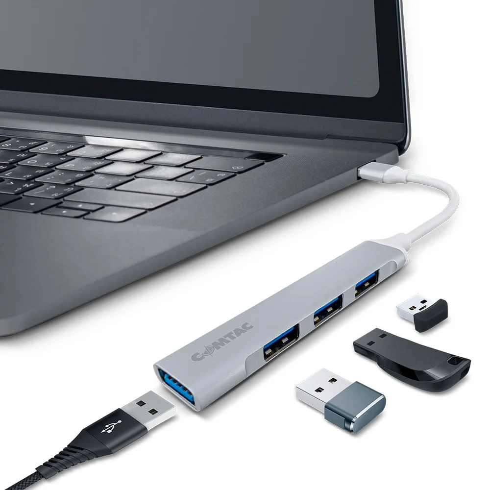 Imagem 4 de 4 do produto Hub Usb 3.0 E Usb 2.0 Alumínio 4 Portas Prata Comtac 1103