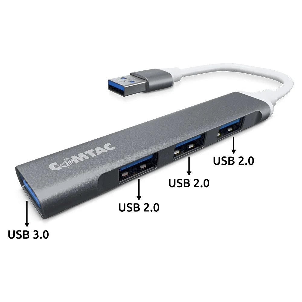 Imagem 3 de 4 do produto Hub Usb 3.0 E Usb 2.0 Alumínio 4 Portas Cinza Comtac 1102