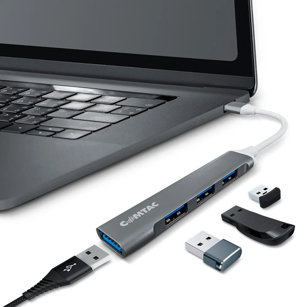 Imagem 4 de 4 do produto Hub Usb 3.0 E Usb 2.0 Alumínio 4 Portas Cinza Comtac 1102