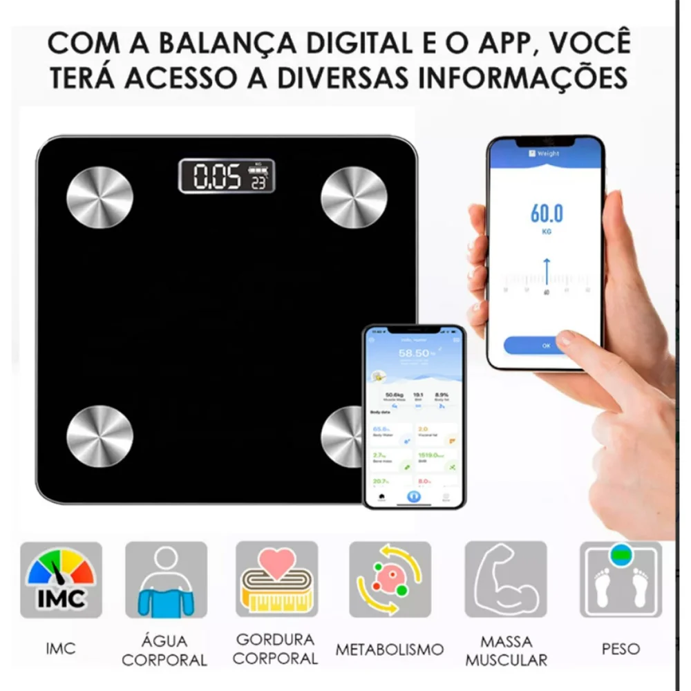 Imagem 2 de 5 do produto Balança Digital Smart Bioimpedância Bluetooth Alta Precisão 180kg