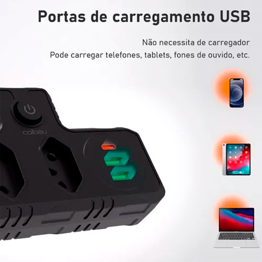 Imagem 5 de 5 do produto Adaptador Universal De Tomada 3 Tomadas Pinos Com Usb Tipo C Carregador Rápido