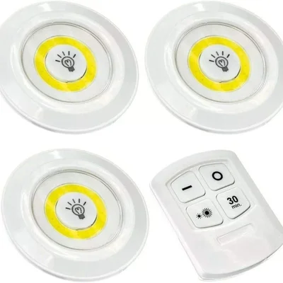 Kit 3 Lâmpadas Luminária LED Sem Fio Com Controle Remoto Adesivo Fácil Instalação