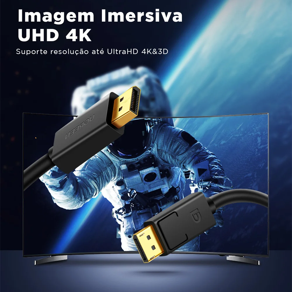 Imagem 2 de 5 do produto Cabo Vídeo Displayport Ugreen 4k-60hz Macho 1.5m Preto