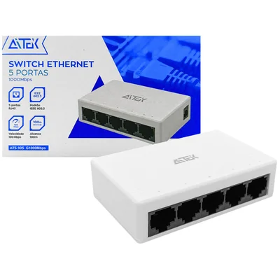 Switch Gigabit-ethernet 1000mbps 5 Portas Rj45 Trnasmissão Até 100m - Aitek