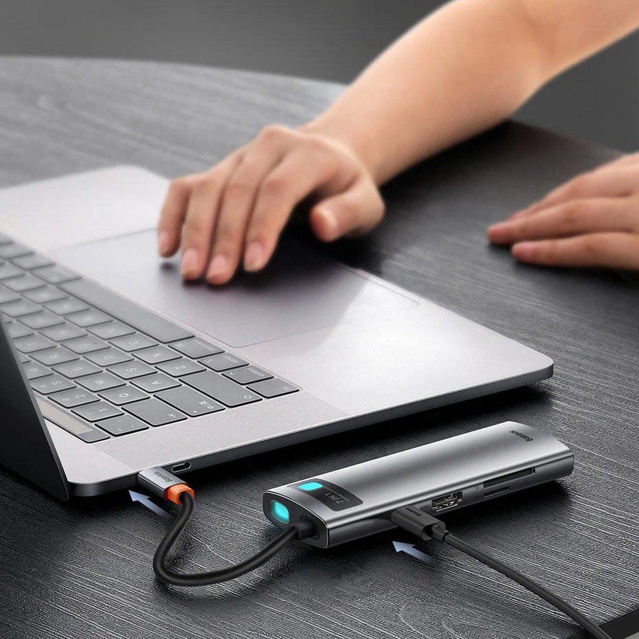 Imagem 2 de 5 do produto Hub Baseus Metal 7 Em 1 Usb C 3.0 HDMI 4k60hz Pd 100w Sd Cinza Metálico.