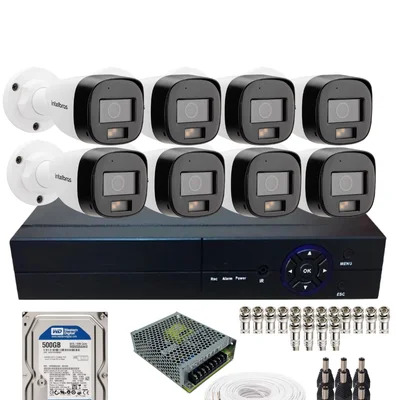 Kit 8 Câmeras Intelbras Vhd 3220 B Fc Com Áudio Dvr 8 Canais  Alta Performance Hd 500gb