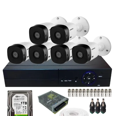 Kit Cftv 6 Câmeras Segurança Intelbras Vhd 1220b Full Hd 2mp Dvr 08 Canais Com Hd 1TB No Dvr