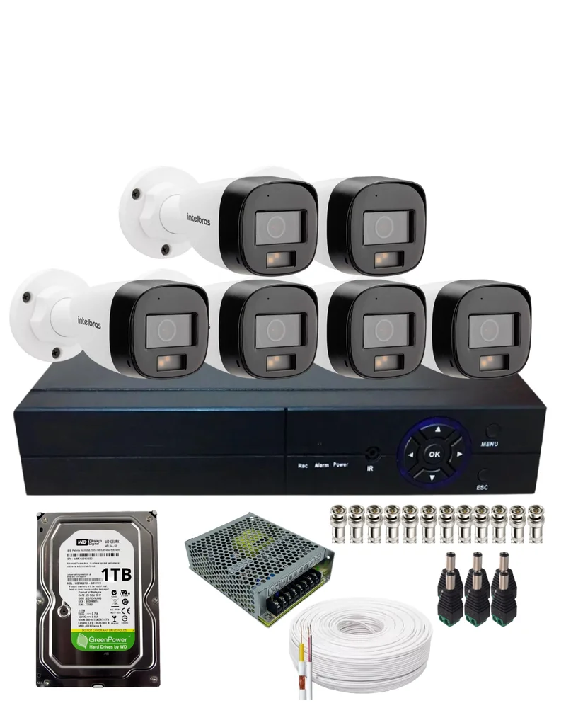 Imagem 1 de 5 do produto Kit 6 Câmeras De Segurança Intelbras Vhd 3220 B Full Color Com Áudio Dvr 8 Canais  Alta Performance Com Hh