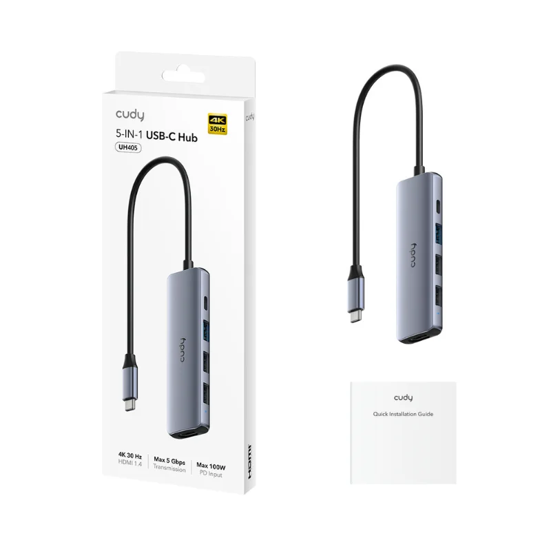 Imagem 5 de 5 do produto Hub Usb-c Cudy Uh405 5 Em 1 Usb HDMI 4k Pd 100w Usb-a Até 5gbps - Uh405 V1.0