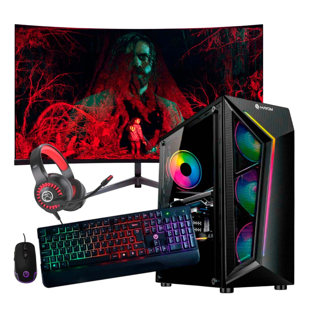 Computador PC Gamer Intel Core i9 11ª Geração 64gb Ram, Nvme 2TB, RTX 5060, Monitor 24" 165hz Curvo Com Áudio - Preto