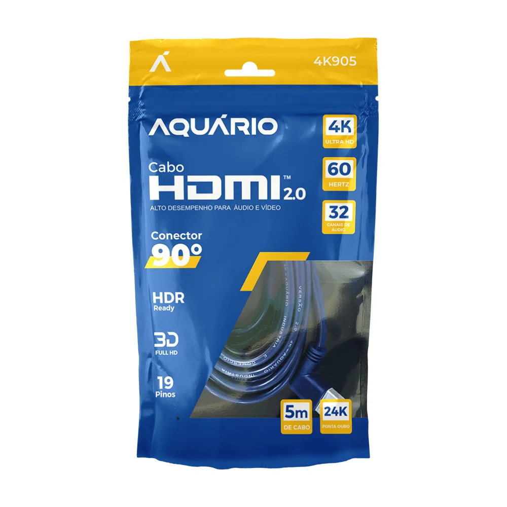 Imagem 2 de 4 do produto Cabo HDMI Aquário 4k905 4k Conector 90° - 5m