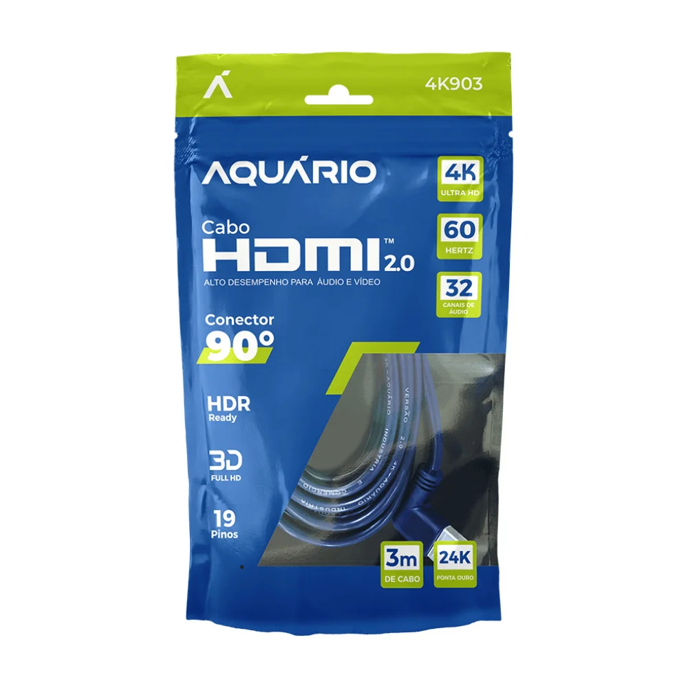 Imagem 3 de 4 do produto Cabo HDMI Aquário 4k903 4k Conector 90° - 3m