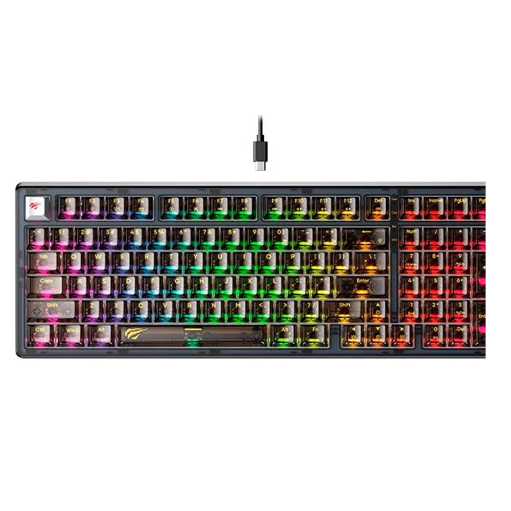 Teclado Gamer Havit Kb875l Mecânico Switch Red Rgb Preto Idioma Inglês Us