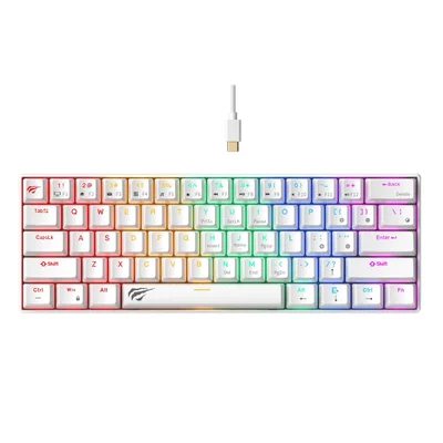 Teclado mecânico gamer Havit KB903l - Tamanho 60% Usb C Switch vermelho e branco Idioma inglês EUA
