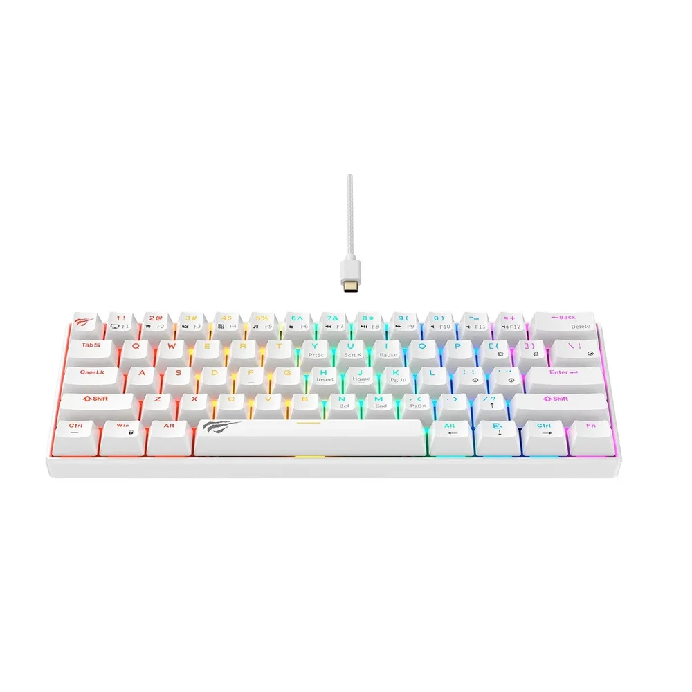 Teclado mecânico gamer Havit KB903l - Tamanho 60% Usb C Switch vermelho e branco Idioma inglês EUA