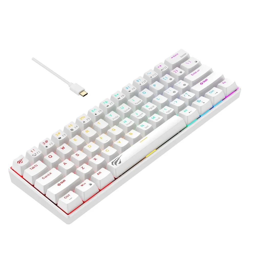 Teclado mecânico gamer Havit KB903l - Tamanho 60% Usb C Switch vermelho e branco Idioma inglês EUA