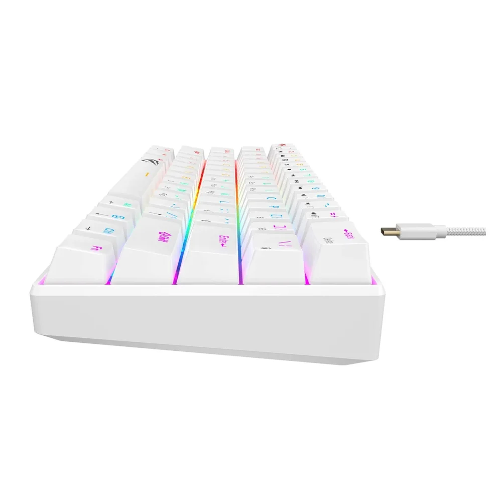 Imagem 4 de 5 do produto Teclado mecânico gamer Havit KB903l - Tamanho 60% Usb C Switch vermelho e branco Idioma inglês EUA