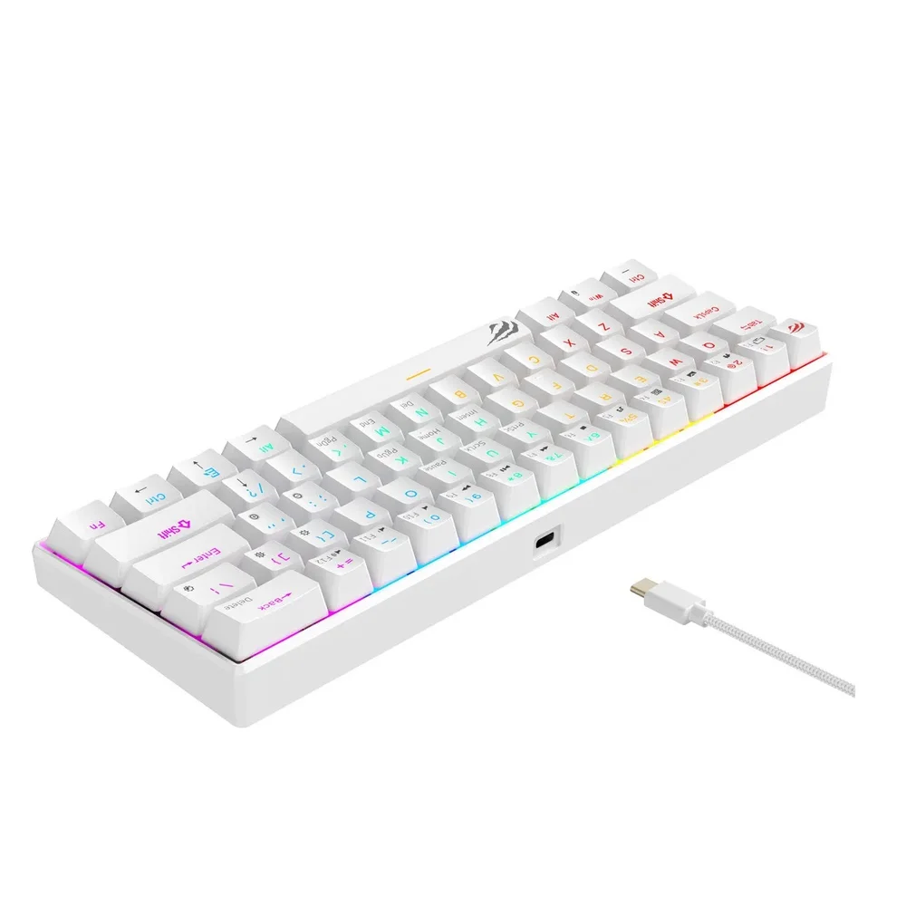 Imagem 5 de 5 do produto Teclado mecânico gamer Havit KB903l - Tamanho 60% Usb C Switch vermelho e branco Idioma inglês EUA