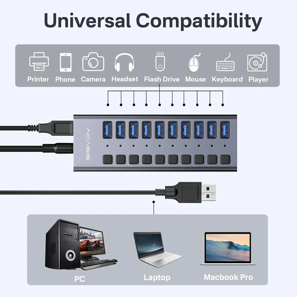 Imagem 3 de 5 do produto Hub Com 10 Portas Usb 3.0 Com Interruptores Individuais
