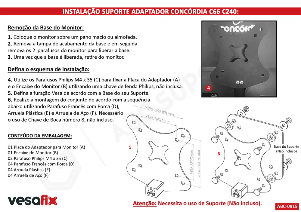 Imagem 2 de 5 do produto Adaptador Vesa Monitor Concórdia C66 C240 Sem Furação Vesa