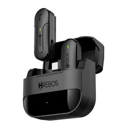 Microfone De Lapela Hrebos Clip Voice S One Tipo C - Preto