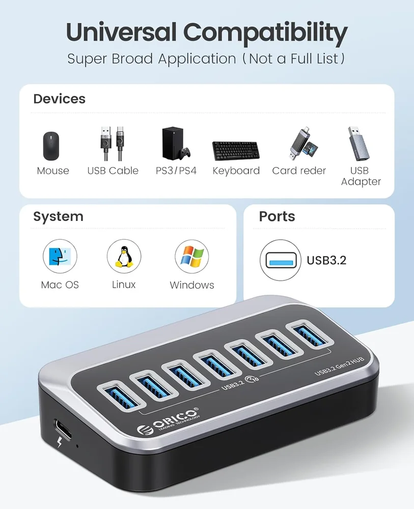 Imagem 2 de 5 do produto Hub Orico De 7 Portas Usb 3.2 Gen1