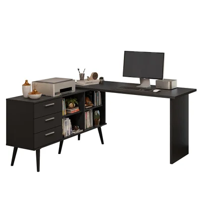 Mesa De Escritório Em L 3 Gavetas Preto Lisboa Madesa Xa — foto 5