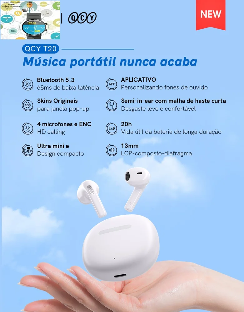 Imagem 2 de 5 do produto Fone De Ouvido Qcy Alypods T20 Bluetooth 5.3 Cancelamento Ruídos Enc Game T 20 Cor:branco