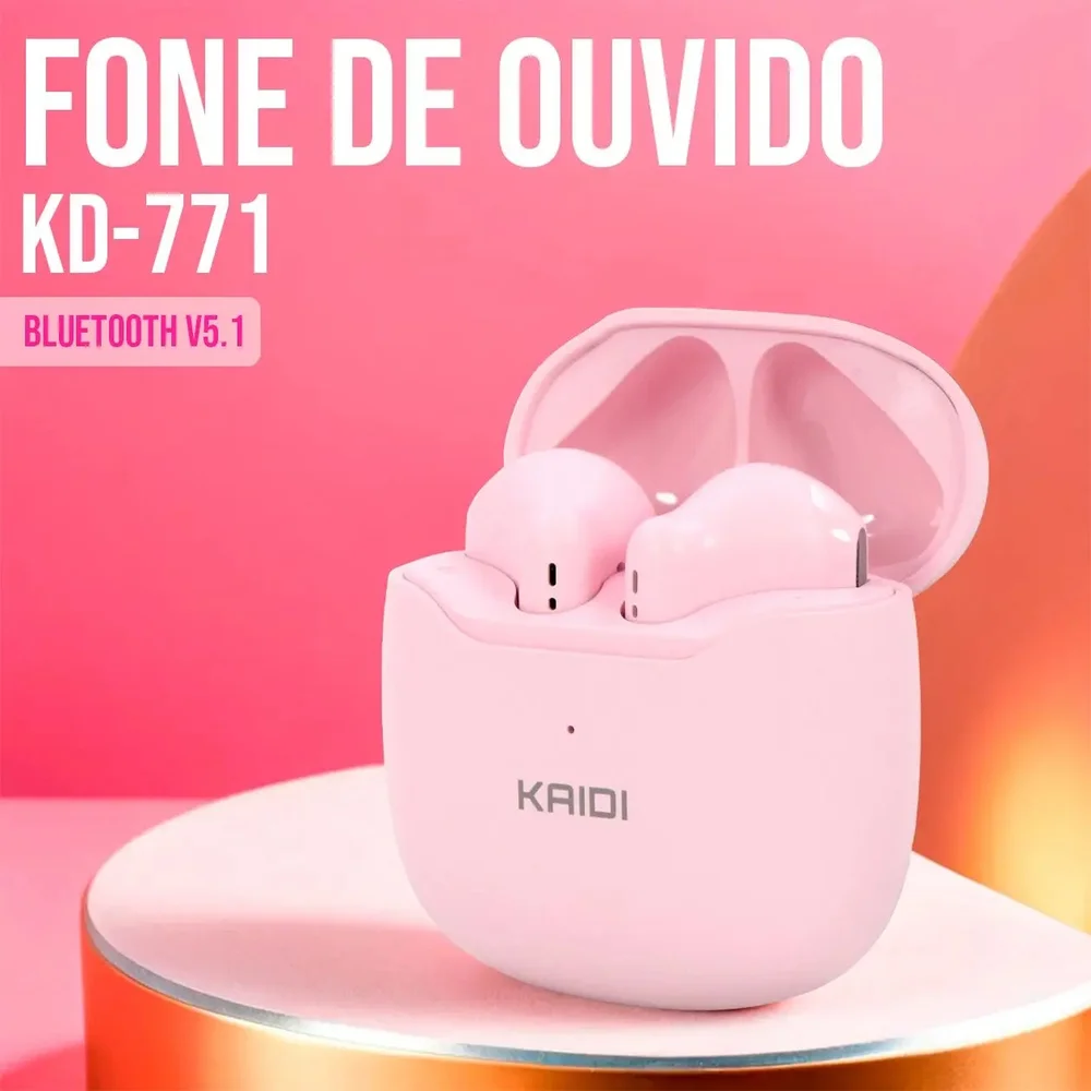 Imagem 4 de 5 do produto Fone Kaidi  771 Bluetooth 5.1 Kd-771 Tws Touch 2025 772 5603 5602 Cor:rosa