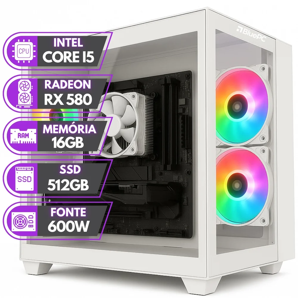 PC Gamer Balão.info Rush - Intel Core i5 16gb Ram Radeon Rx 580 8GB SSD 512gb Branco - Pgbp-rus1031