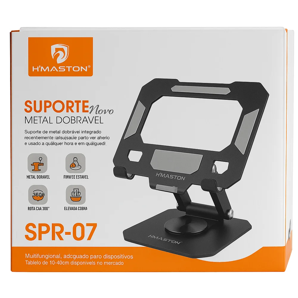 Imagem 2 de 3 do produto Suporte De Metal Dobrável Para Tablet H’maston Spr-07 – Preto/prata