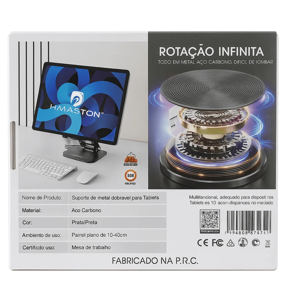 Imagem 2 de 3 do produto Suporte De Metal Dobrável Para Tablet H’maston Spr-07 – Preto/prata