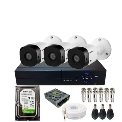 Kit 3 Câmeras Intelbras Vhd 1220b Full Hd Dvr De 4ch Com Hd 1TB Instalado No Dvr