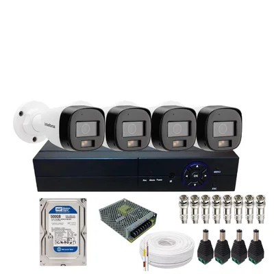 Kit Cftv 4 Câmera De Segurança Intelbras Vhd 3220b Full Color Com Áudio Dvr 4ch C/hd 500gb