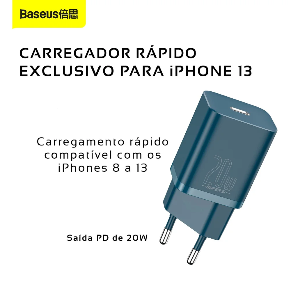 Imagem 3 de 5 do produto Carregador De Parede Rápido Tipo C Baseus Super Si Qc 20w - Azul