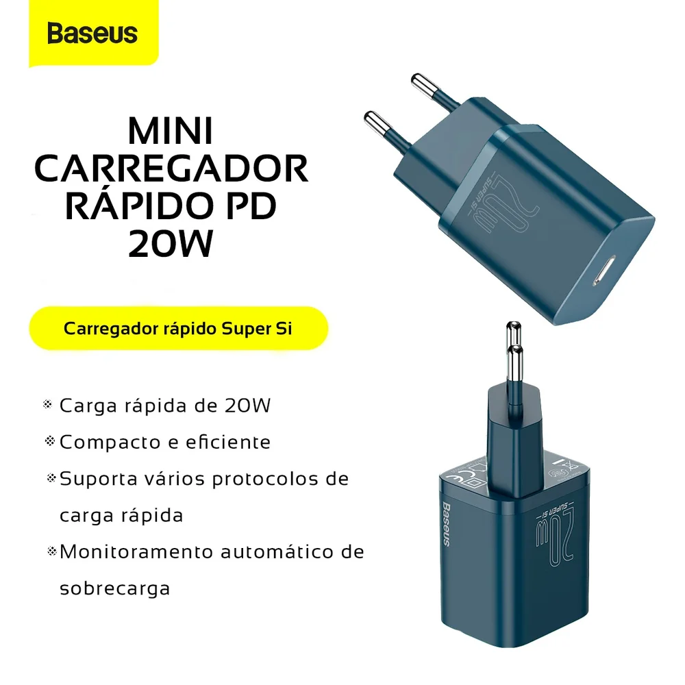 Imagem 4 de 5 do produto Carregador De Parede Rápido Tipo C Baseus Super Si Qc 20w - Azul