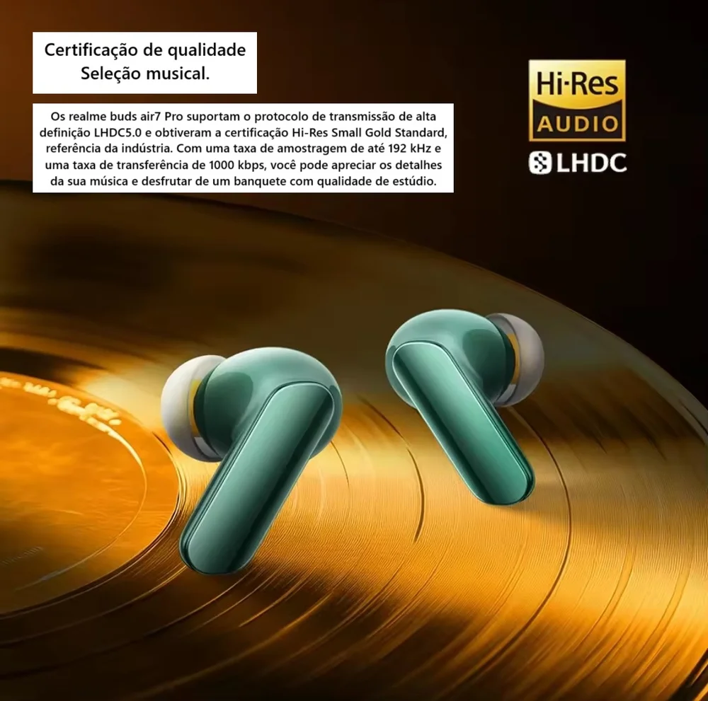 Imagem 3 de 5 do produto Fone De Ouvido Sem Fio Realme Buds Air 7 Pro 53db Cancelamento De Ruído Ativo 48 Horas Bateria -bege