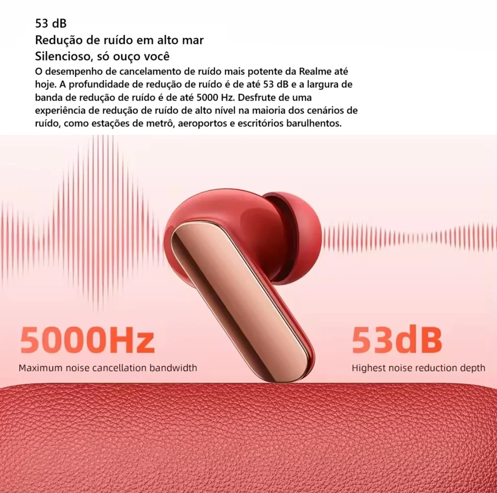 Imagem 3 de 5 do produto Fone De Ouvido Sem Fio Realme Buds Air 7 Pro 53db Cancelamento De Ruído Ativo 48h Bateria -vermelho