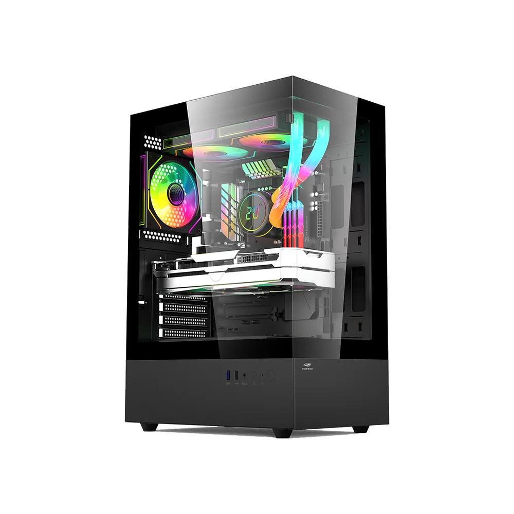 Gabinete Gaming C3tech Aquarius Com Vidro Temperado Sem Fonte - Mt-g860bk