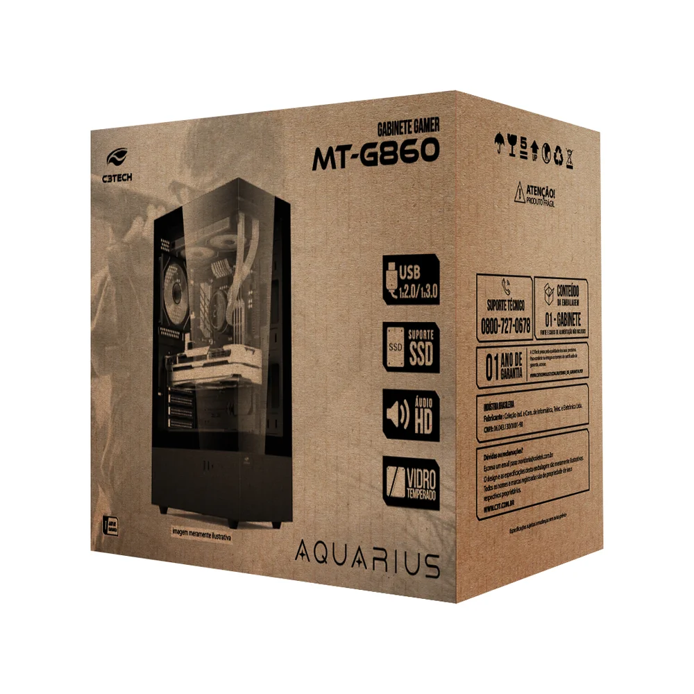 Imagem 3 de 5 do produto Gabinete Gaming C3tech Aquarius Com Vidro Temperado Sem Fonte - Mt-g860bk