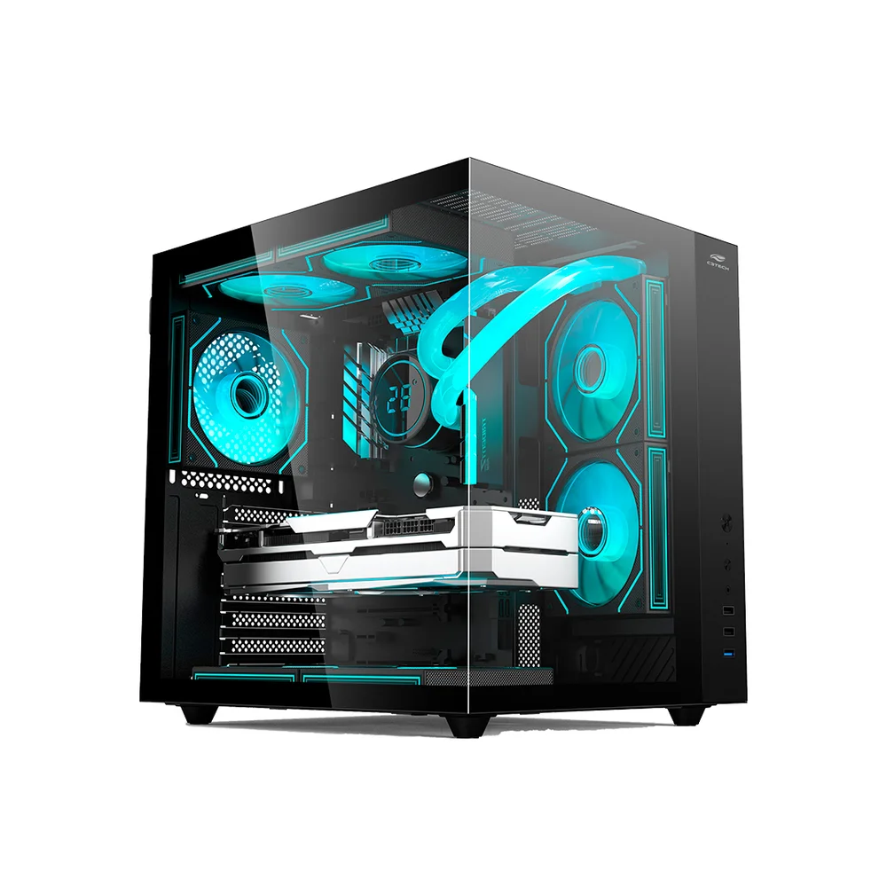 Gabinete Gaming C3tech Aquarius Com Vidro Temperado Sem Fonte - Mt-g920bk