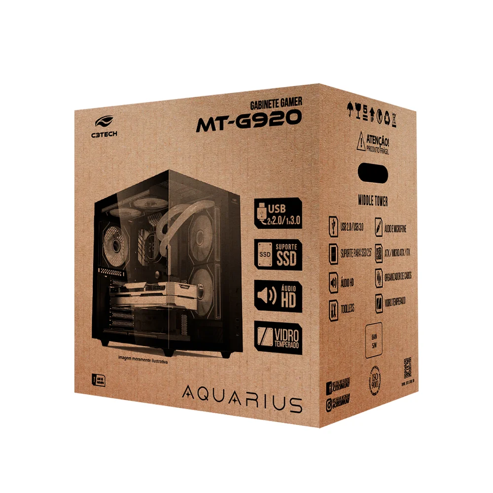 Imagem 5 de 5 do produto Gabinete Gaming C3tech Aquarius Com Vidro Temperado Sem Fonte - Mt-g920bk