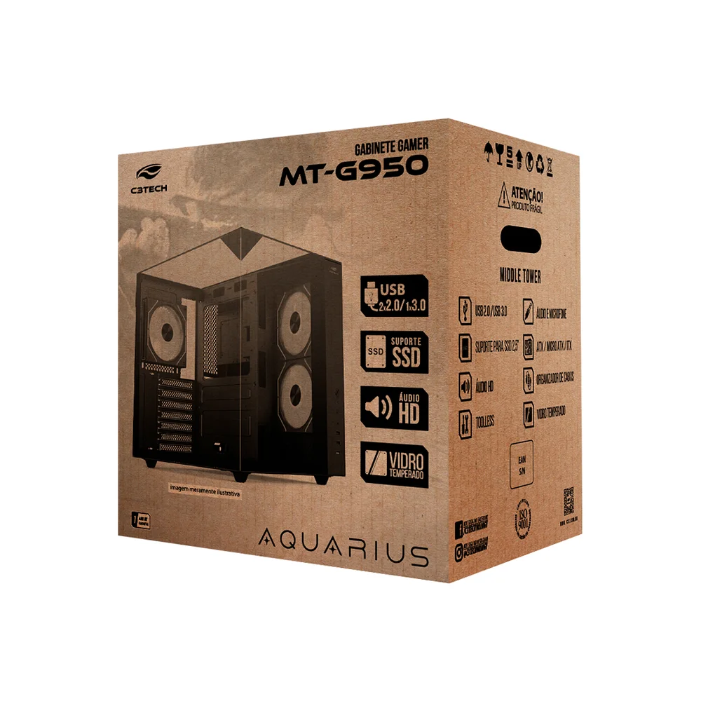 Imagem 5 de 5 do produto Gabinete Gaming C3tech Aquarius Com Vidro Temperado Sem Fonte - Mt-g950bk