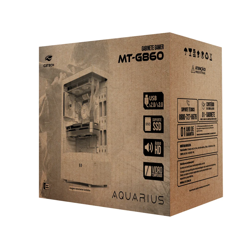 Imagem 5 de 5 do produto Gabinete Gaming C3tech Aquarius Branco Com Vidro Temperado Sem Fonte - Mt-g860wh