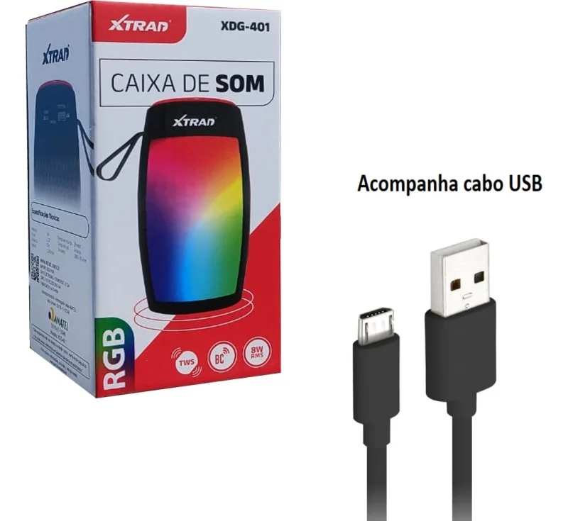 Imagem 3 de 3 do produto Caixa De Som Bluetooth Portátil LED RGB Usb Sd Fm 10w Xtrad Xdg-401