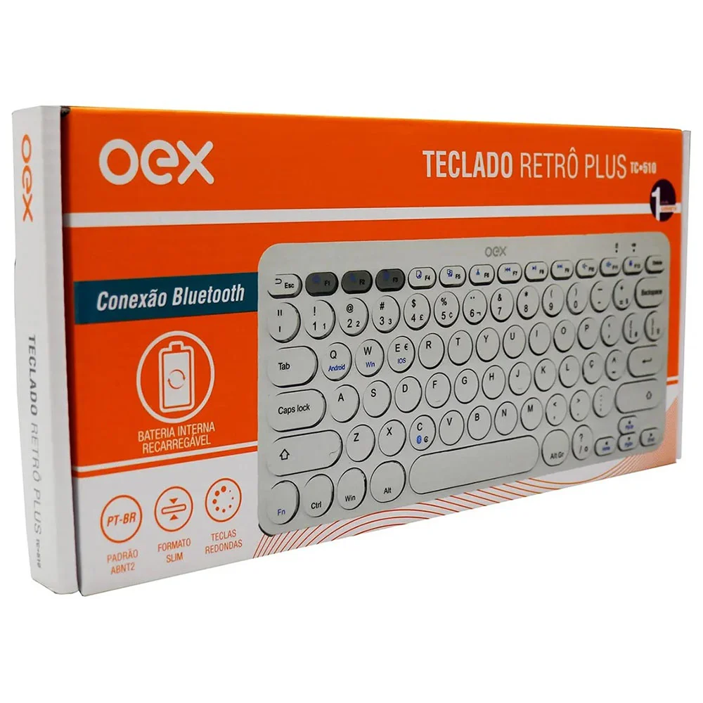 Imagem 3 de 3 do produto Teclado Bluetooth Retro Plus Tc510 Oex Branco