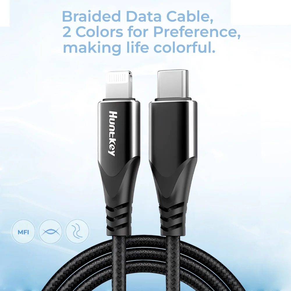 Imagem 2 de 5 do produto Cabo Usb C P/lightning Huntkey Macho/macho 2metros Preto